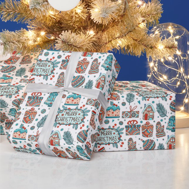 Pirrig julklappsmönster i doodle-stil presentpapper (Helgdagar)