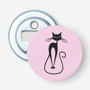 Pirrig mager svart katt rosa flasköppnare