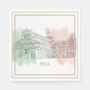 Pisa-Italien med Torn och Flagga och Färg Pappersservett