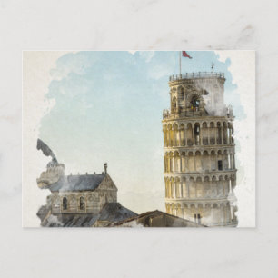 Pisa Italien Watercolor Art Vykort