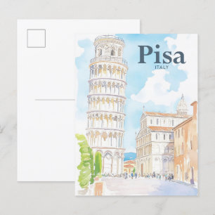 Pisa Italien Watercolor Painting Travel Vykort