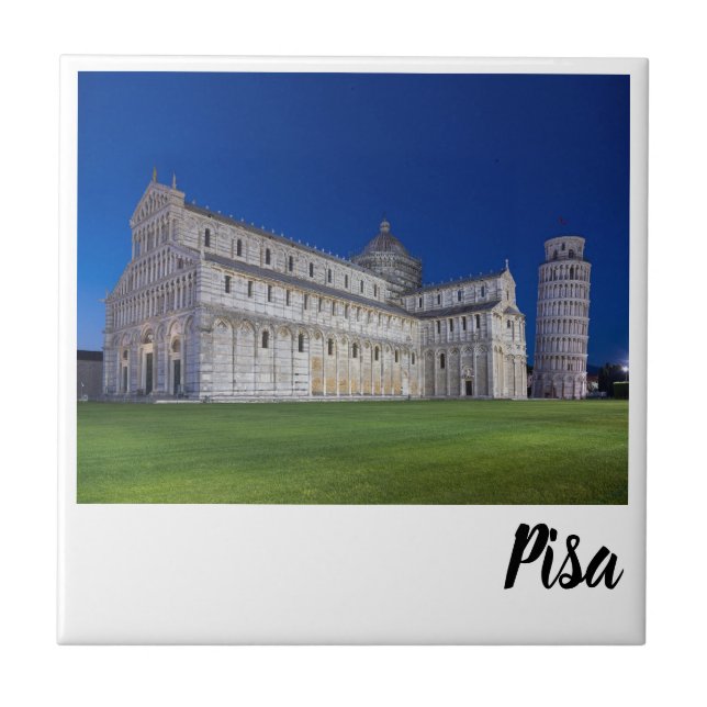 Pisa Leaning Torn Night Panorama Italien Gift Kakelplatta (Framsidan)