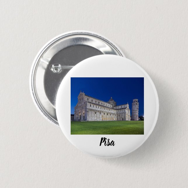 Pisa Leaning Torn Night Panorama Italien Gift Knapp (Framsida & baksida)