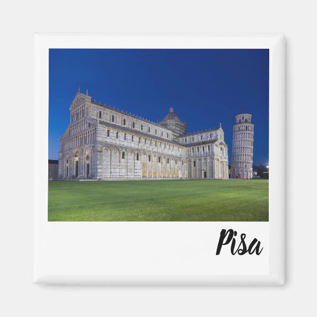 Pisa Leaning Torn Night Panorama Italien Gift Magnet (Framsidan)