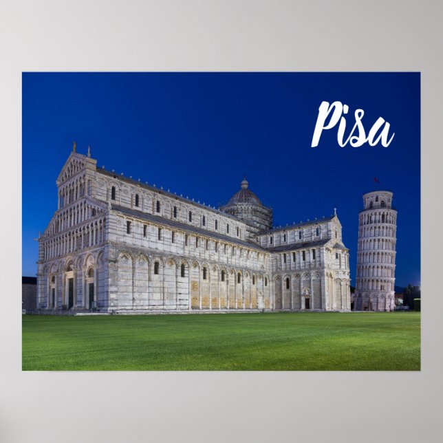 Pisa Leaning Torn Night Panorama Italien Gift Poster (Framsidan)
