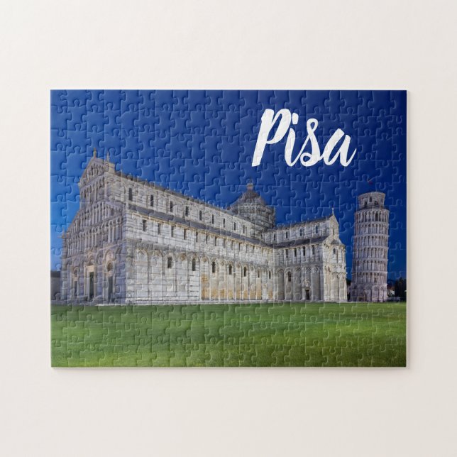 Pisa Leaning Torn Night Panorama Italien Gift Pussel (Horisontell)