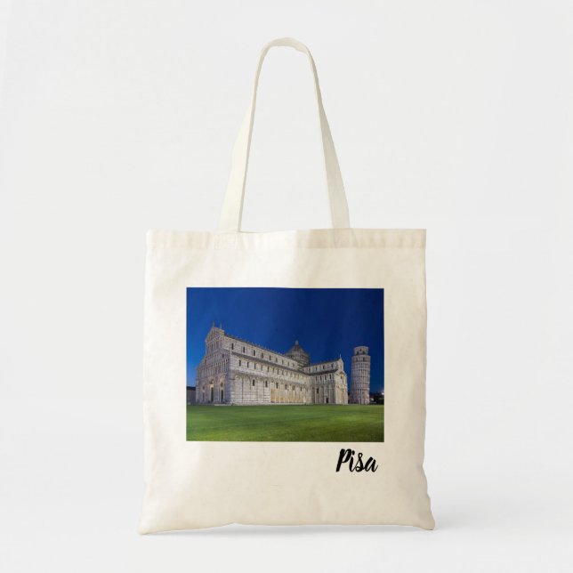 Pisa Leaning Torn Night Panorama Italien Gift Tygkasse (Framsidan)