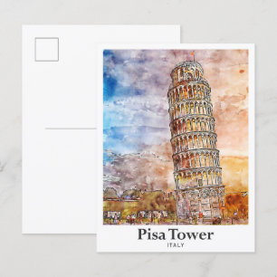 Pisa Torn Italien Travel Watercolor Hand plockade Vykort