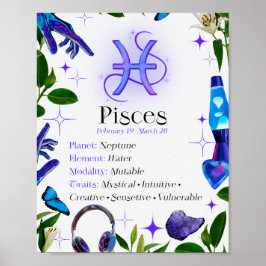 Pisce Zodiac-Stjärntecken Y2K Vit 4:5 Poster