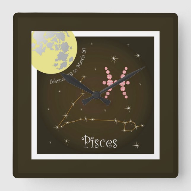 Pisces 19-20 mars Uhr Fyrkantig Klocka (Framsida)