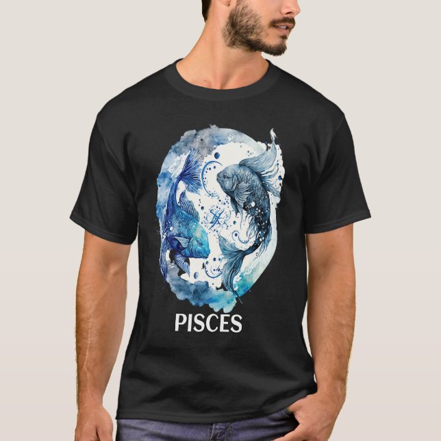 Pisces 2 Fishes Zodiac Sign Astrological Water Nep T Shirt (Framsida)