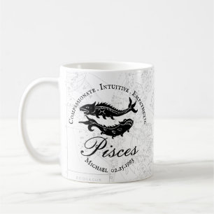Pisces-Anpassningsbar Zodiac Traits Vintage Black Kaffemugg