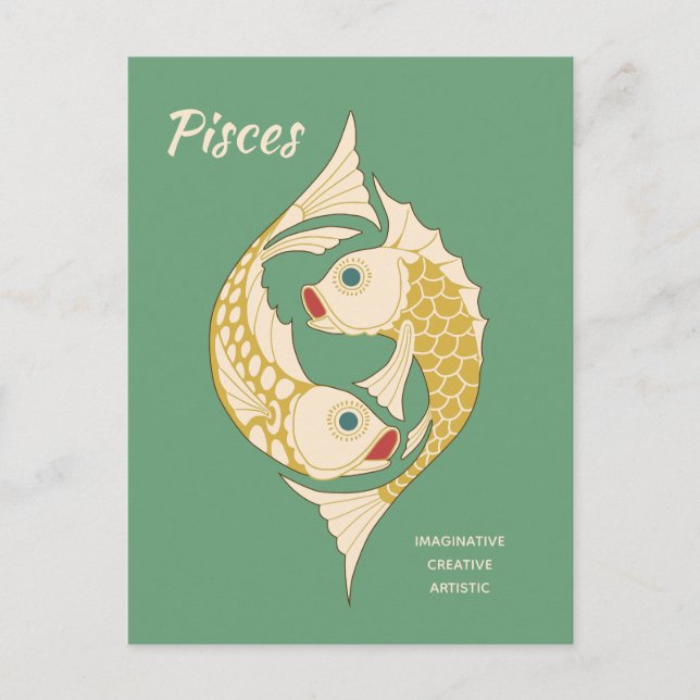 Pisces Art nouveau Zodiac-tecken CC1264 Astrology Vykort (Framsida)