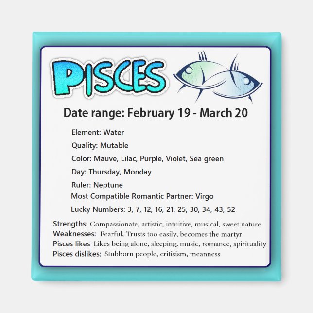 Pisces Astrological Horoscope Sign Magnet (Framsidan)