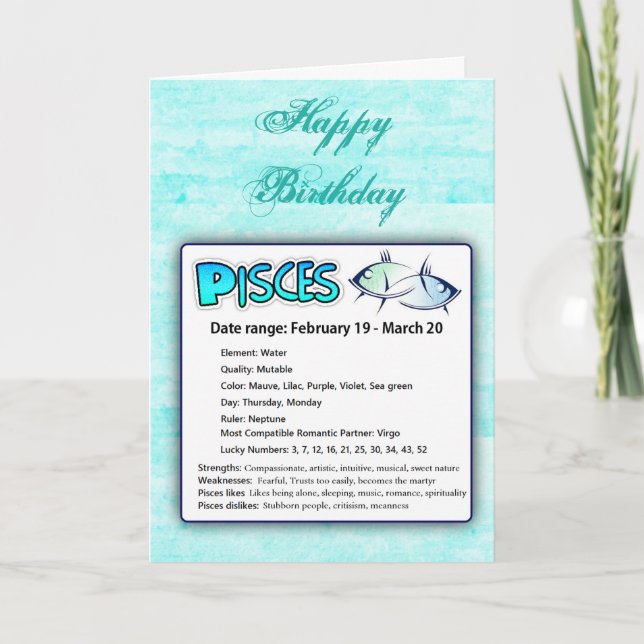 Pisces Astrological Horoscope Zodiac Birthday Card Kort (Framsida)