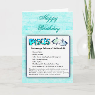 Pisces Astrological Horoscope Zodiac Birthday Card Kort