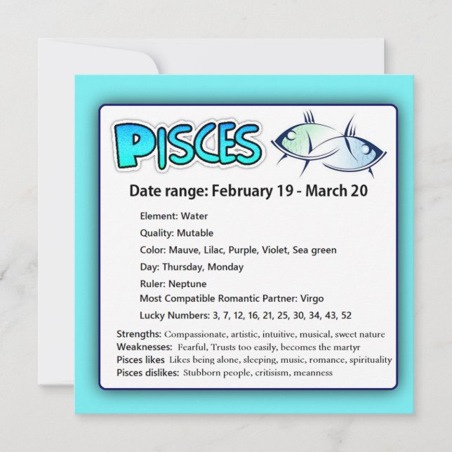 Pisces Astrological Horoscope Zodiac Card (Framsida)