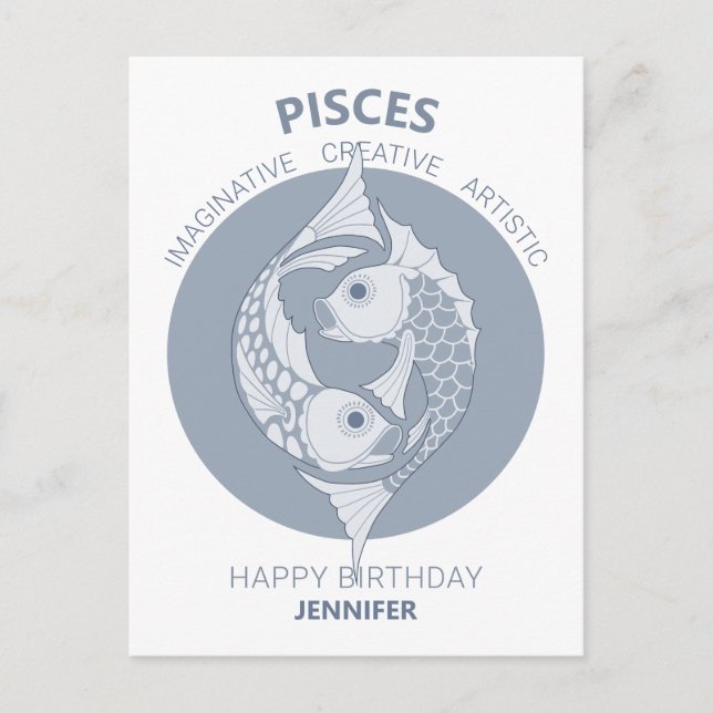 Pisces Astrology Art nouveau CC0026 Grattis på föd Vykort (Framsida)