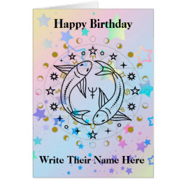 Pisces Astrology Birthday Card Feb 19-Mars 20 Hälsningskort