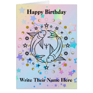Pisces Astrology Birthday Card Feb 19-Mars 20 Hälsningskort