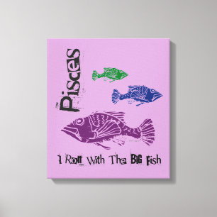 Pisces Big Fish Wrapped Canvas Art Print (Lila)