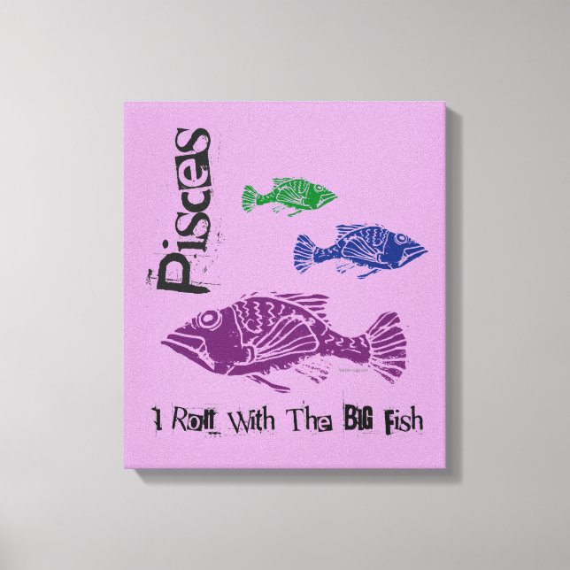 Pisces Big Fish Wrapped Canvas Art Print (Lila) (Framsida)