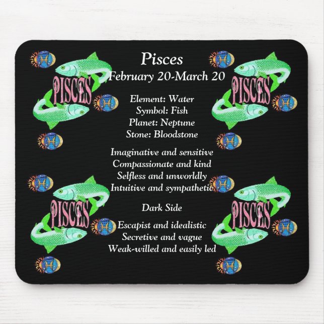 Pisces Birth Sign Zodiac Mouse Pad Musmatta (Framsidan)