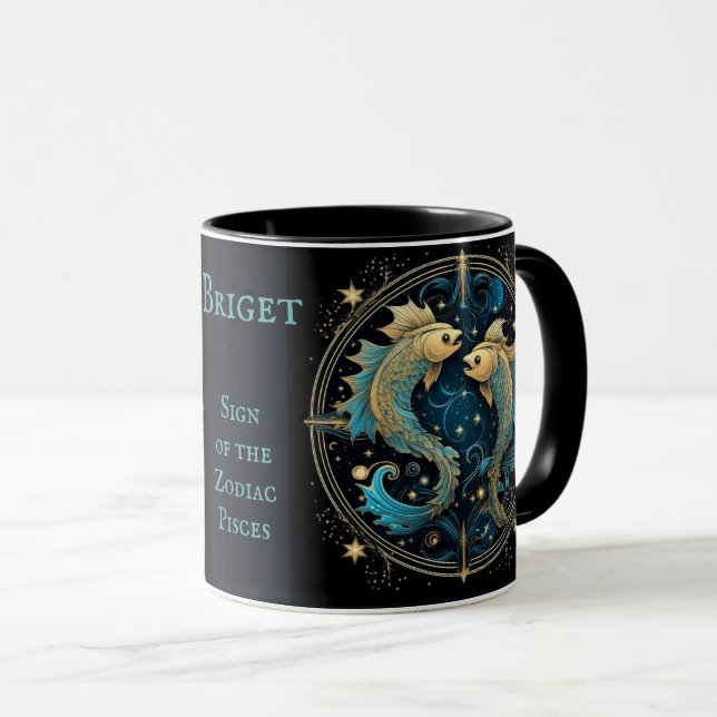 Pisces Birthday Gift Add Namn Beval Coffee Mugg (Framsida höger)