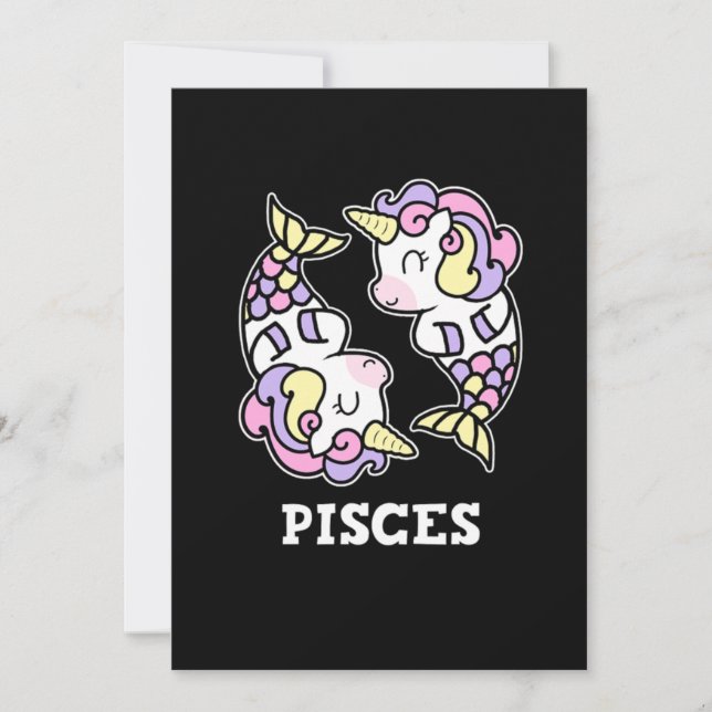 Pisces Birthday Gift Zodiac-tecken Unicorn Costume Inbjudningar (Framsida)
