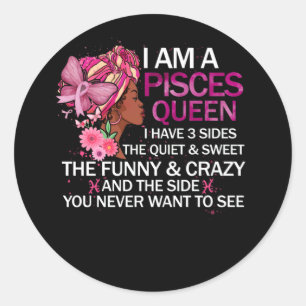 Pisces Black Queen Jag har 3 sidor i april Runt Klistermärke