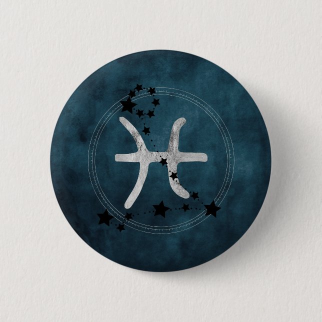 Pisces black & silver zodiac konstellation teal knapp (Framsida)