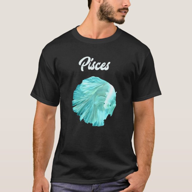Pisces Blue Fish Horoscope Zodiac Astrology T Shirt (Framsida)