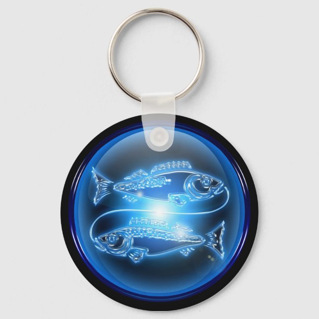 Pisces Blue Glossy Keychain Nyckelring (Framsida)