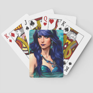 Pisces Blue Sjöjungfru Queen Original Fantasy art Casinokort