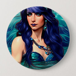 Pisces Blue Sjöjungfru Queen Original Fantasy art Knapp