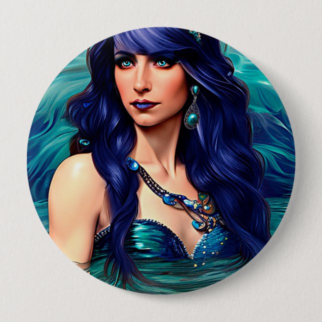 Pisces Blue Sjöjungfru Queen Original Fantasy art Knapp (Framsida)