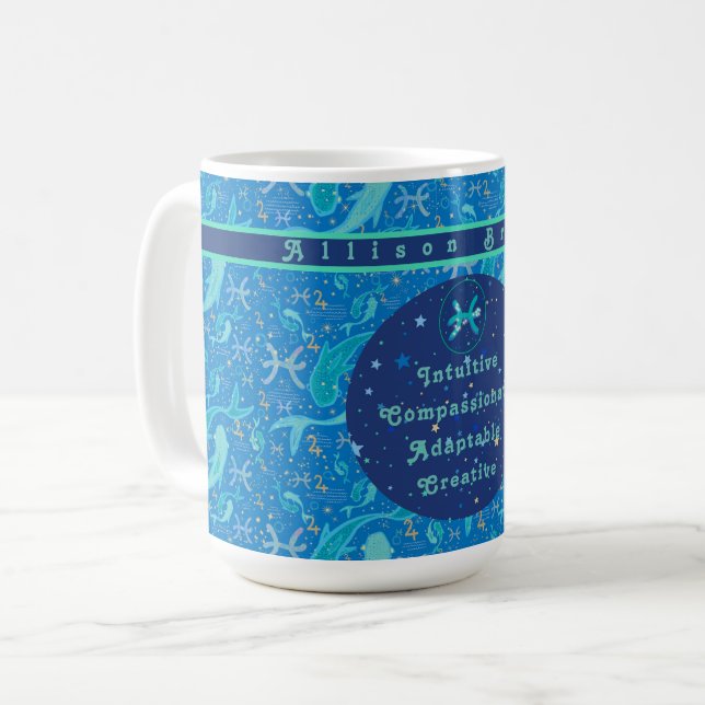 Pisces Blues Personlig Zodiac Traits Kaffemugg (Framsida vänster)