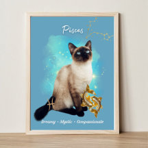 Pisces Cat Art Print, Zodiac Cat Poster