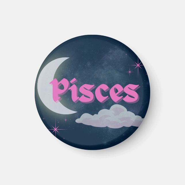 Pisces Celestial Aesthetic Måne Cloud Stars design Magnet (Framsidan)