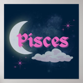 Pisces Celestial Måne Cloud Stars Astrology Art Poster
