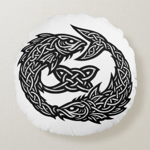 Pisces Celtic Twin‑Current Sigil BurnsInHell Ink Rund Kudde