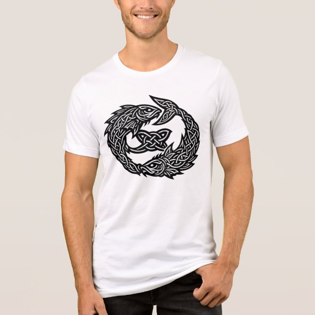 Pisces Celtic Twin‑Current Sigil | BurnsInHell Ink T Shirt (Framsida)