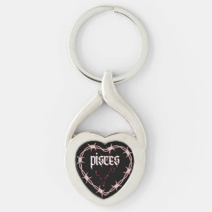 Pisces Constellation Gothic Aesthetic Barbed Wire Twisted Heart Silverfärgad Nyckelring