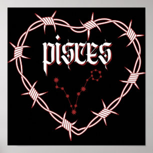 Pisces Constellation Gothic Mörk Celestial Art Poster