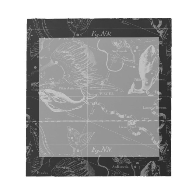 Pisces Constellation Hevelius 1690 on Black Anteckningsblock (Framsida)