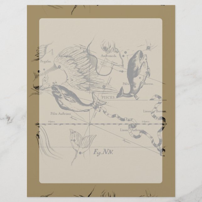 Pisces Constellation Hevelius 1690 on Taupe (Framsida)