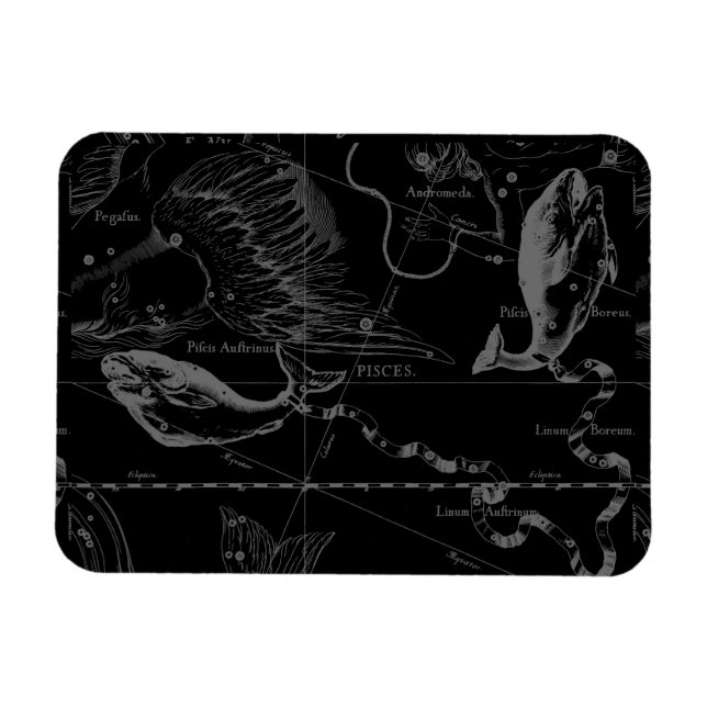 Pisces Constellation Karta av Hevelius 1690 Magnet (Horisontell)