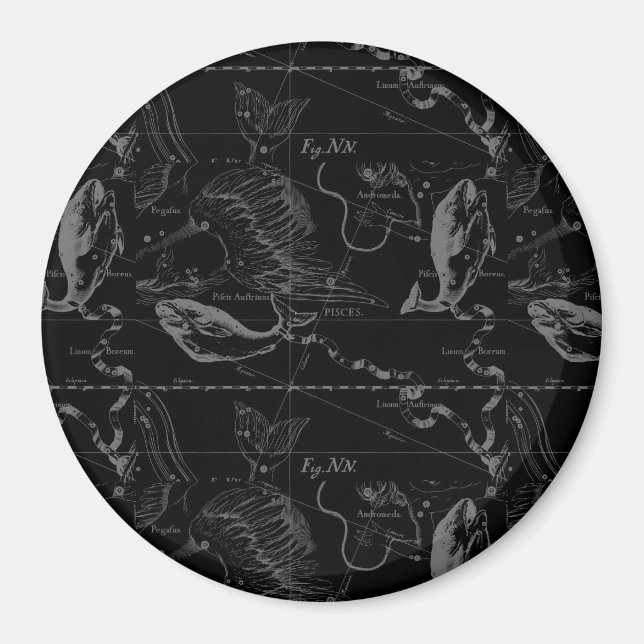 Pisces Constellation Karta av Hevelius 1690 Magnet (Framsidan)
