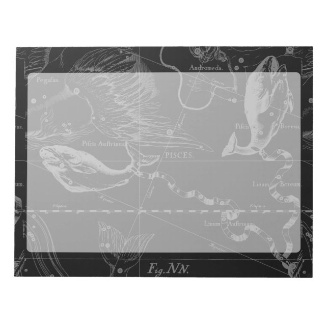Pisces Constellation Karta Hevelius 1690 Engrave Anteckningsblock (Framsida)