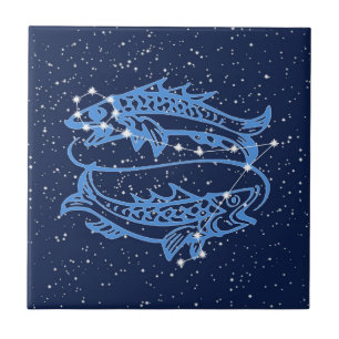 Pisces Constellation och Sol-tecken med stjärnor Kakelplatta